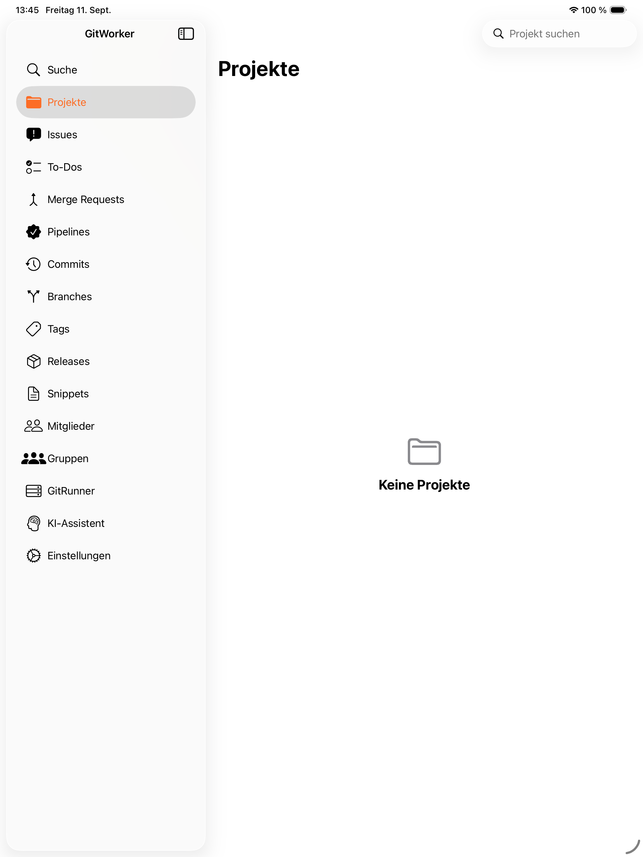 iPad Hauptmenü