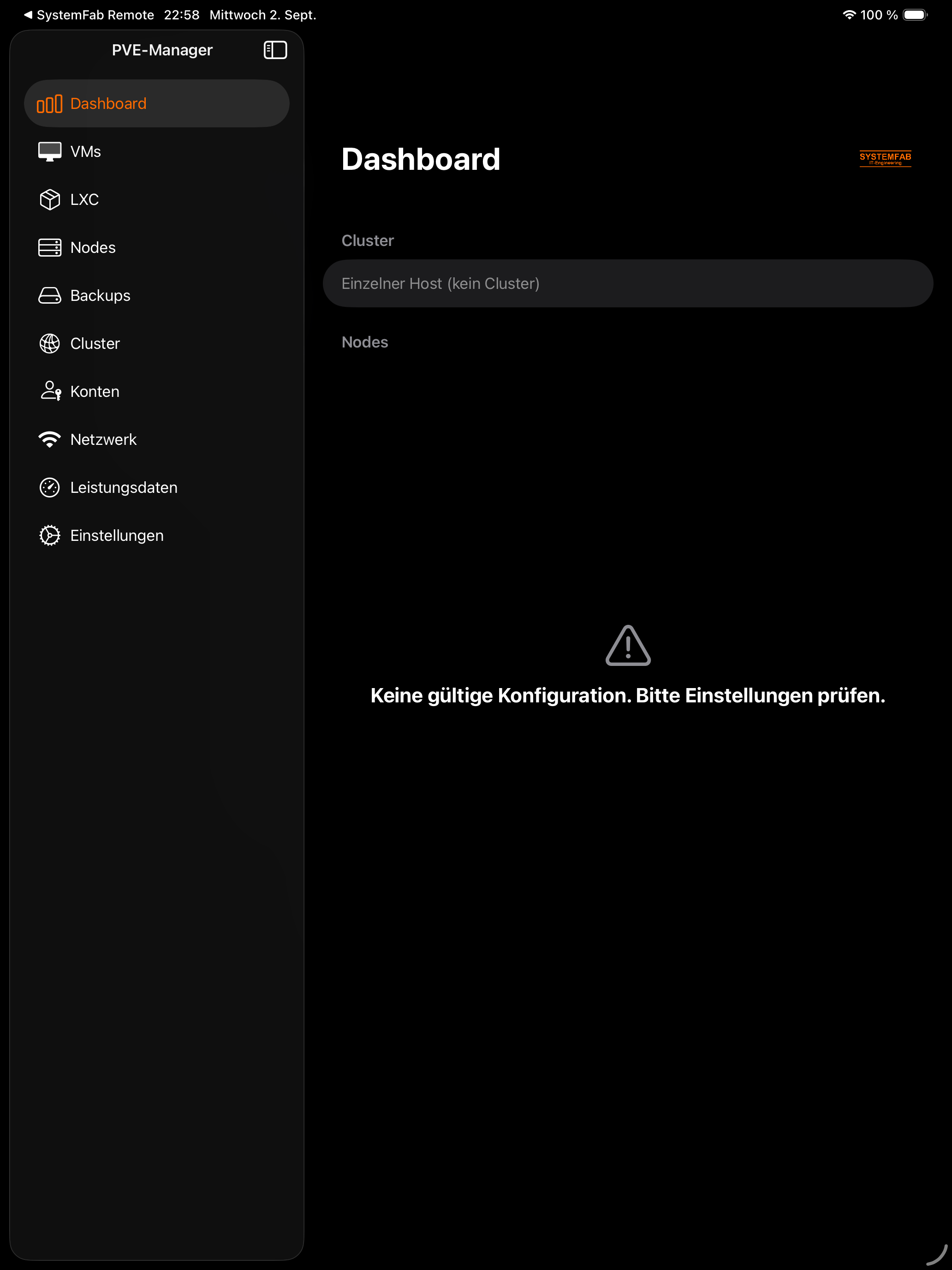 iPad Dashboard Dark
